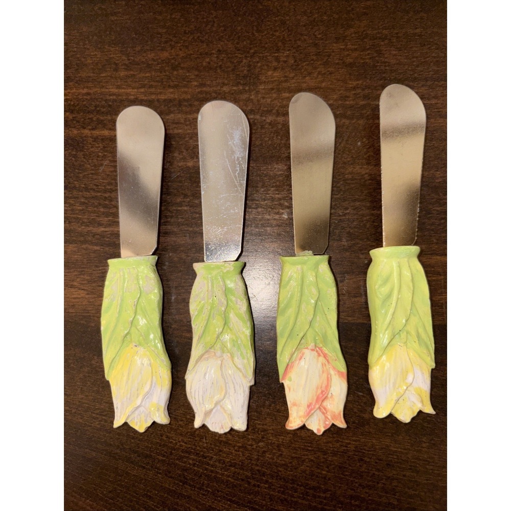 Set of 4 Flowers & Leaves Spreaders Cheese Crackers Butter